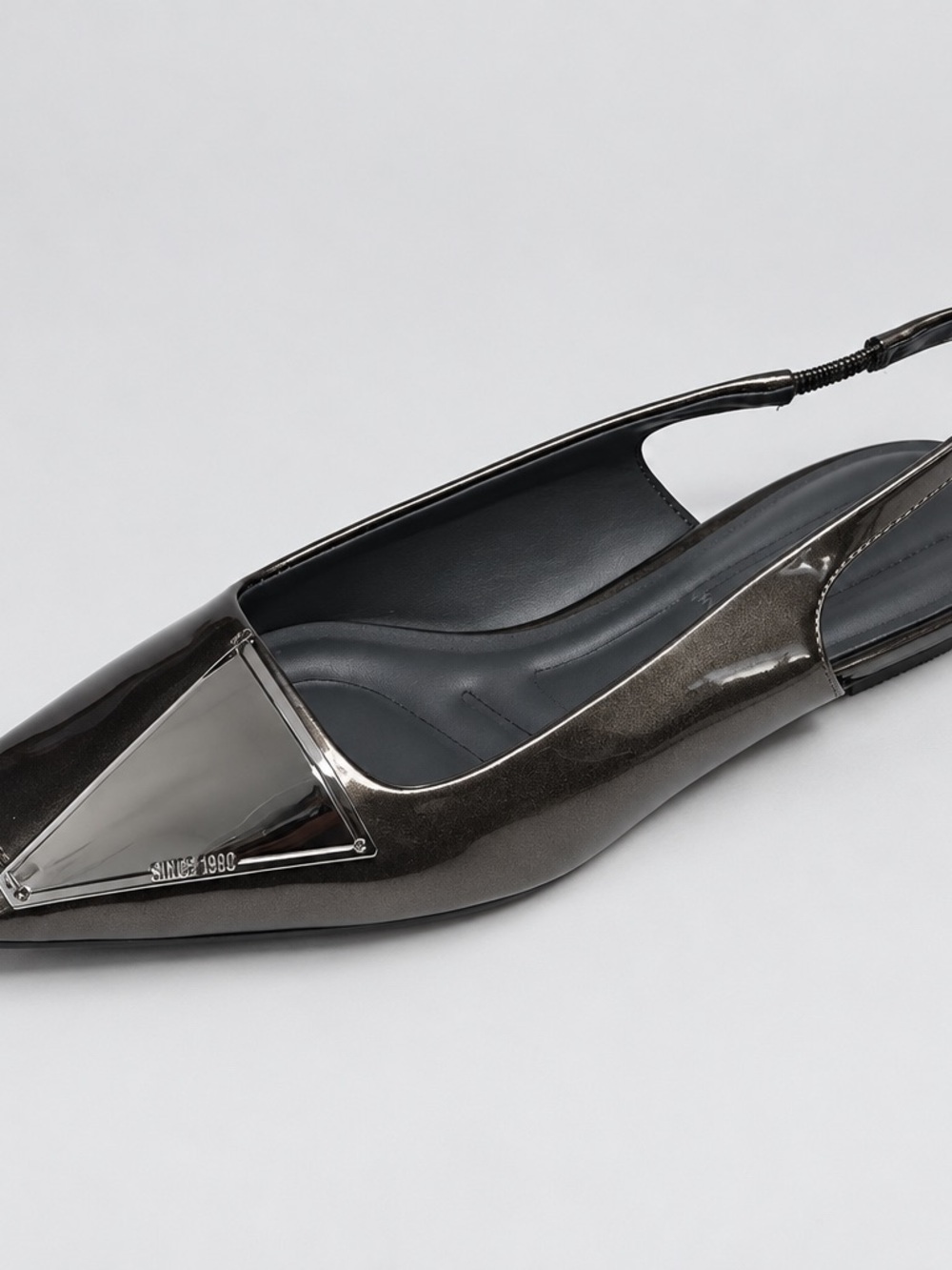 Franco Sarto Womens 6M Gunmetal Faux Patent Slingback Kitten Heel Pumps